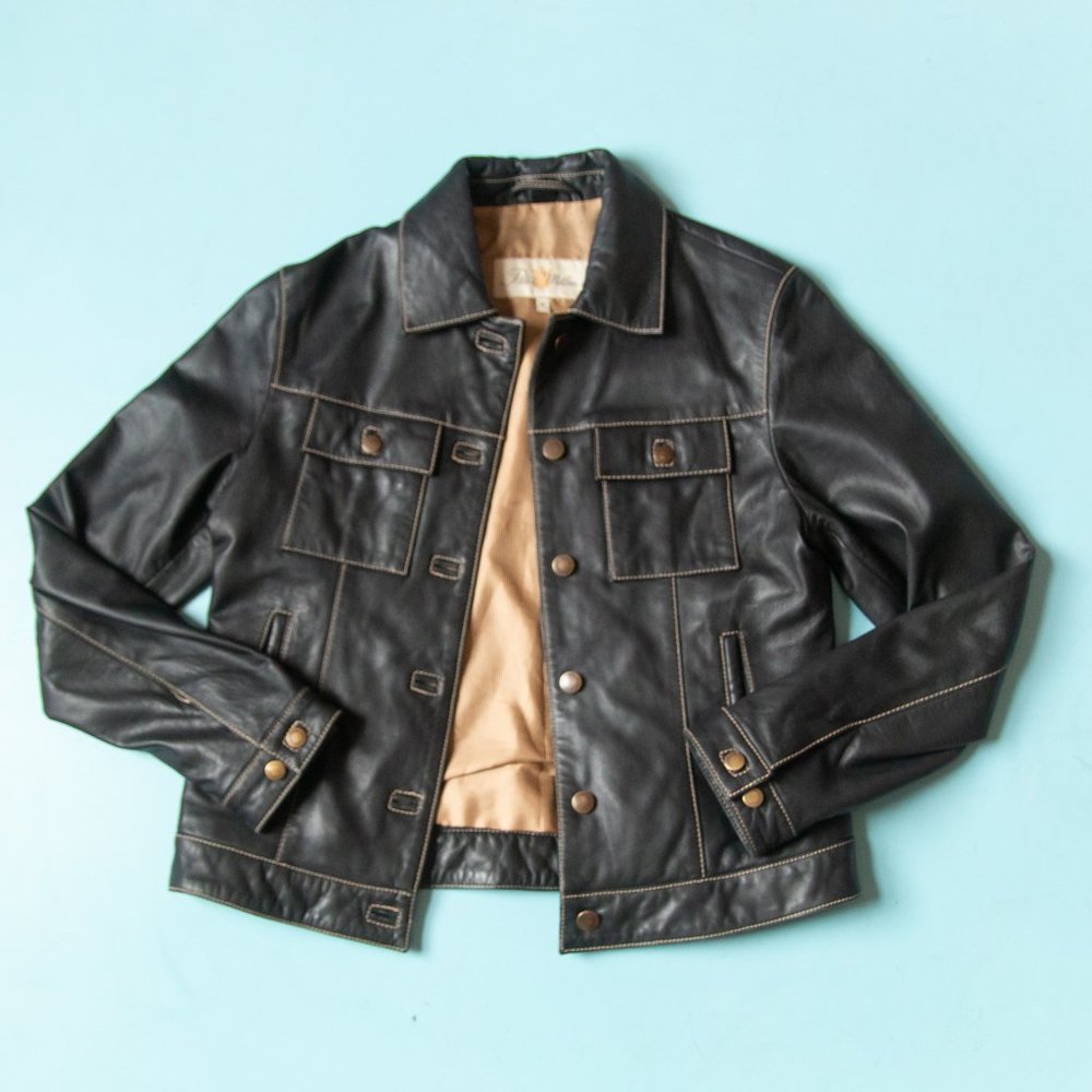 Peter Millar Black Leather Jacket with Tan Lining